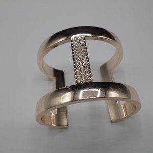 Cuff Bracelet Open With Rhinestones Gold Tone 2" Wide Pre-owned